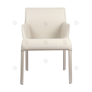 ltalian chaises à accoudoir en cuir de selle blanche minimaliste